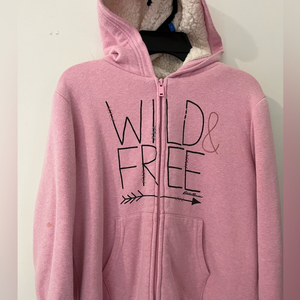 Eddie Bauer girls Sherpa jacket. Pink with white fleece inside. Warm and cozy!